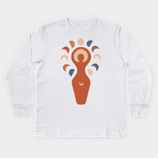 Woman Moon Phases Fertility Goddess Terracotta Kids Long Sleeve T-Shirt